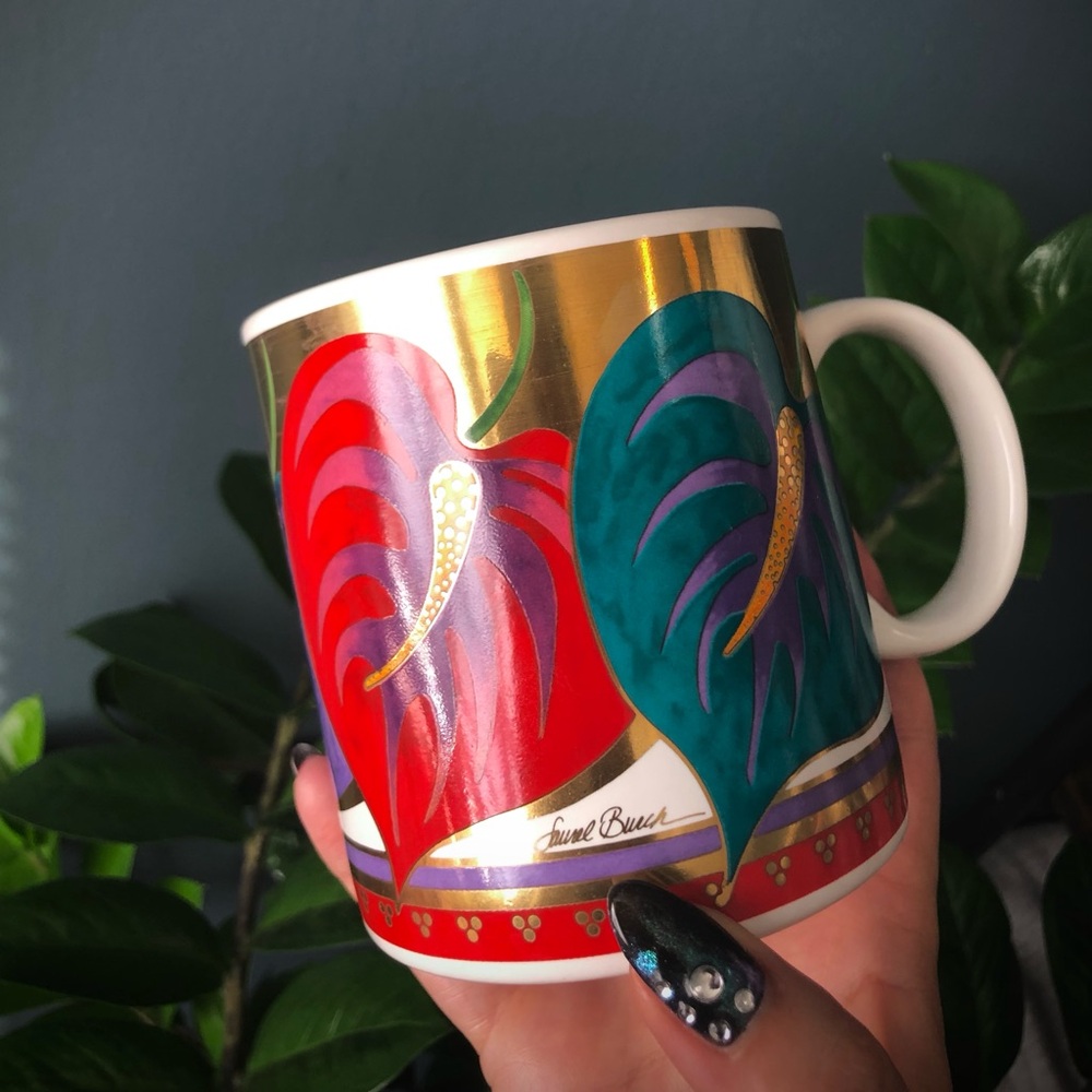 Vintage Laurel Burch Coffee Mug / Vintage Anthurium Mug / Vintage Kitchen